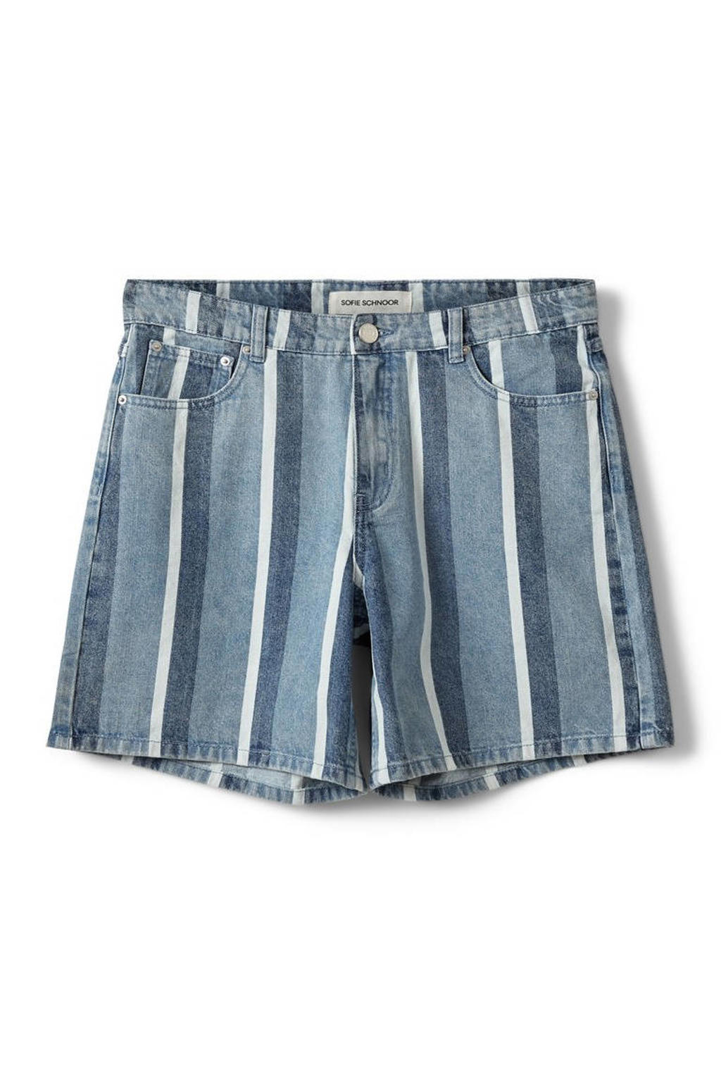 Light blue denim dames Sofie Schnoor regular waist gestreepte short van denim met loose fit en rits- en knoopsluiting
