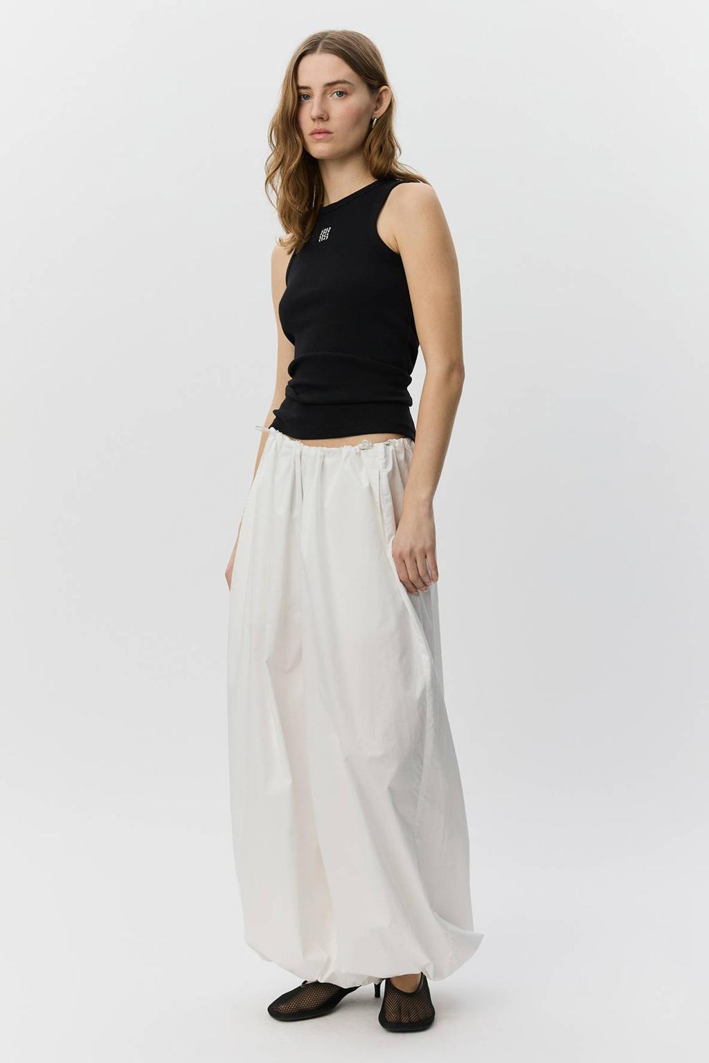 Witte dames Sofie Schnoor barrel regular waist broek van katoen met elastische tailleband met koord en effen