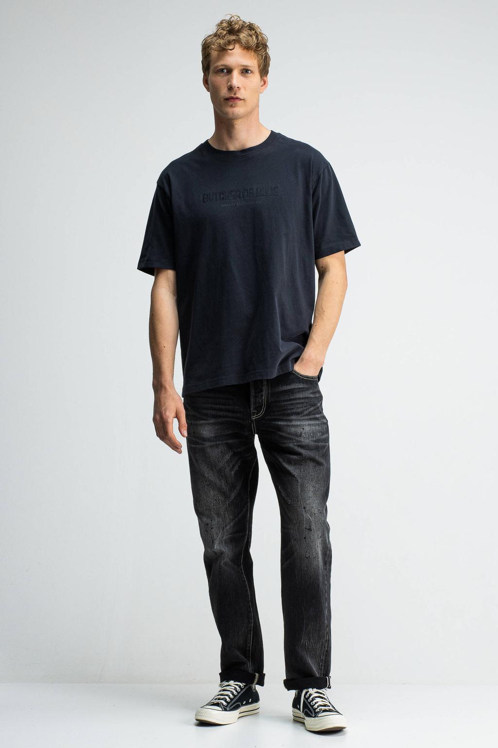 Zwarte heren Butcher of Blue oversized T-shirt van katoen met effen, korte mouwen en ronde hals