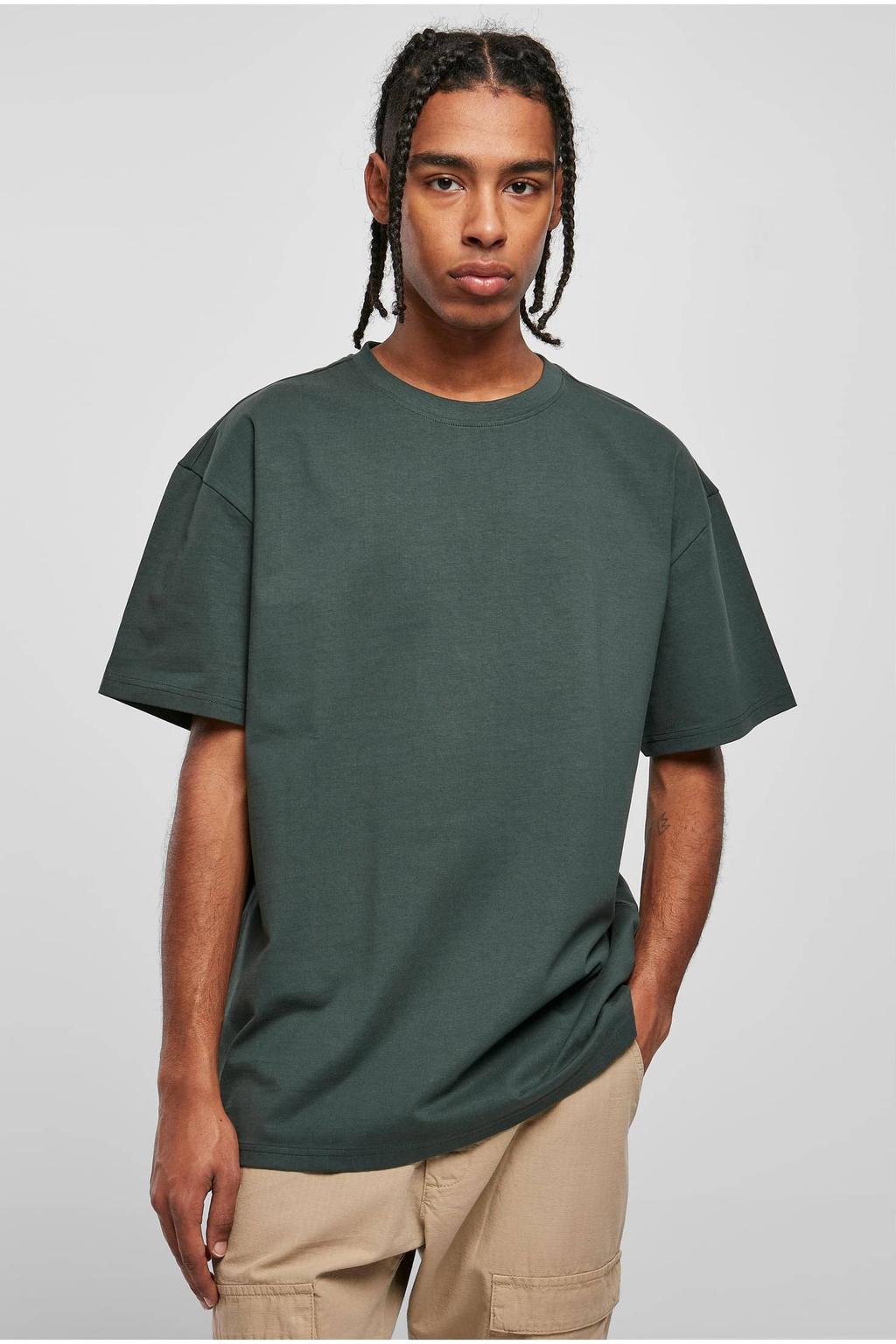 Donkergroene heren Urban Classics oversized T-shirt van katoen met effen, korte mouwen en ronde hals