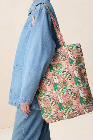katoenen tas roze/groen/wit