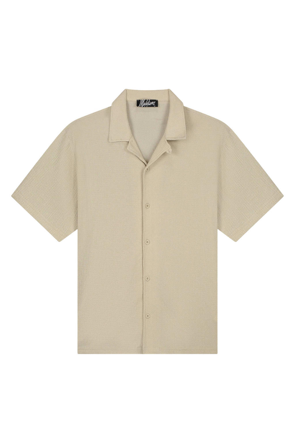 Beige heren Malelions regular casual overhemd van polyester met effen, korte mouwen, reverskraag en knoopsluiting