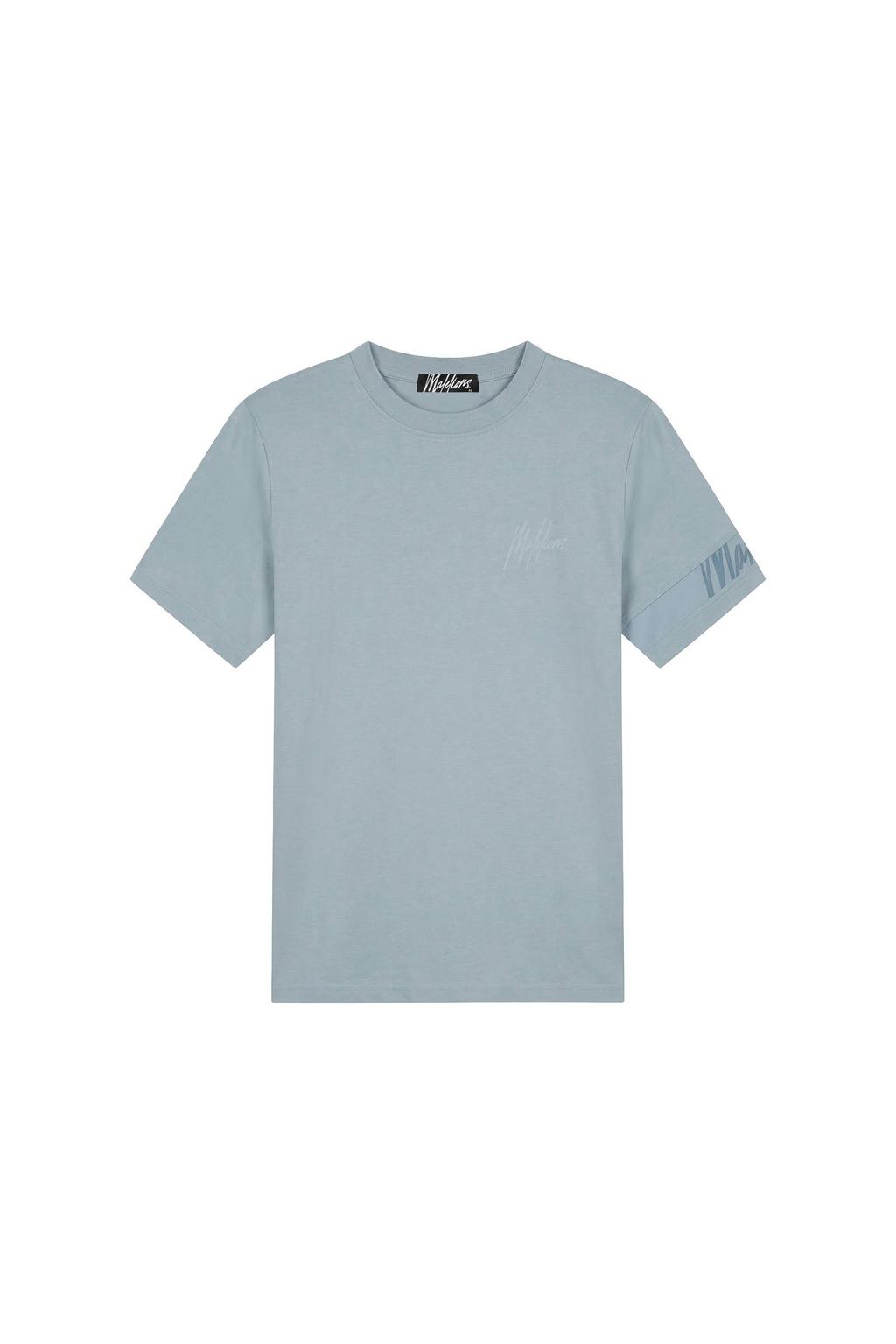 Lichtblauwe heren Malelions T-shirt van katoen met logo dessin, korte mouwen en ronde hals