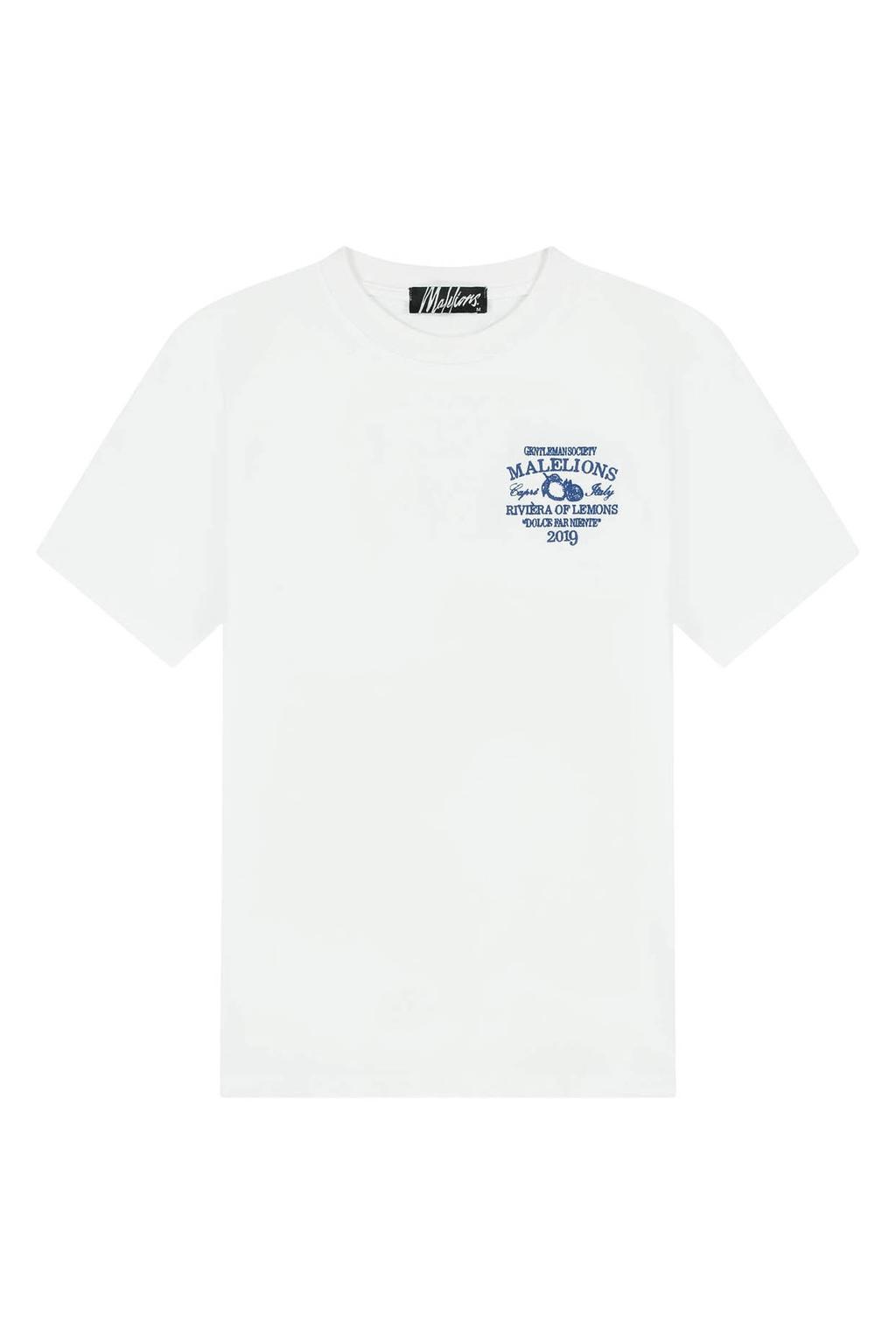 Witte heren Malelions regular T-shirt van katoen met backprint, korte mouwen en ronde hals