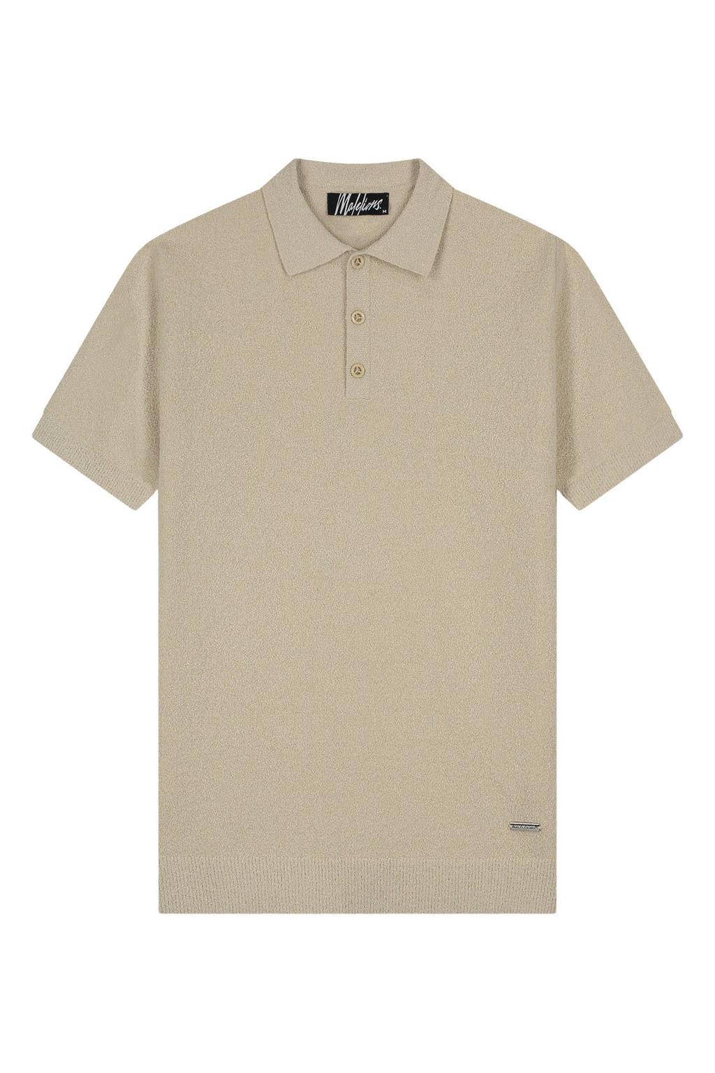 Beige heren Malelions slim polo van katoen met effen en korte mouwen