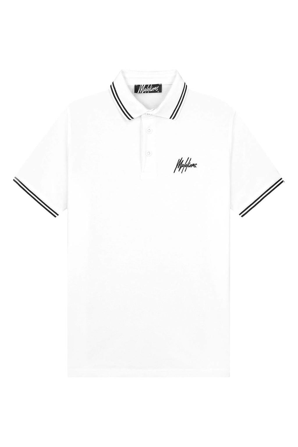 Witte heren Malelions regular polo met effen, korte mouwen, knoopsluiting en geribde boorden
