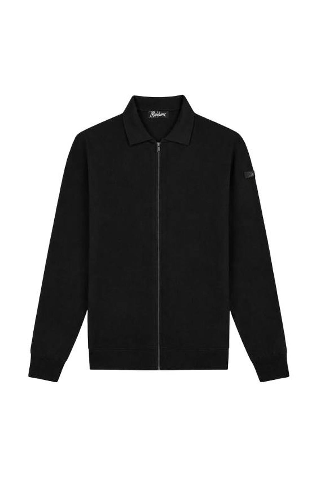 Zwarte heren Malelions sweatvest met effen, lange mouwen, opstaande kraag en ritssluiting