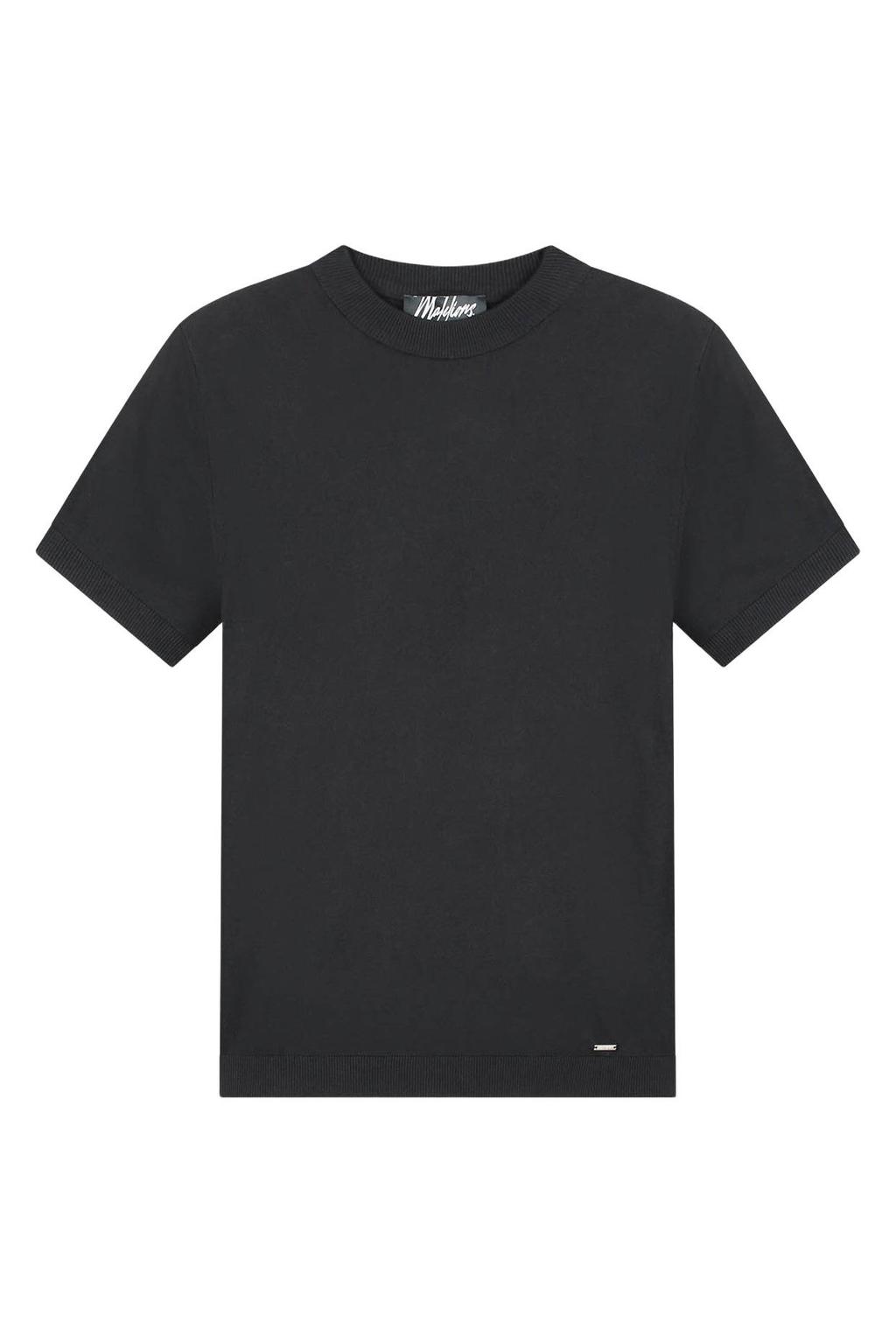 Zwarte heren Malelions regular T-shirt van katoen met effen, korte mouwen en ronde hals