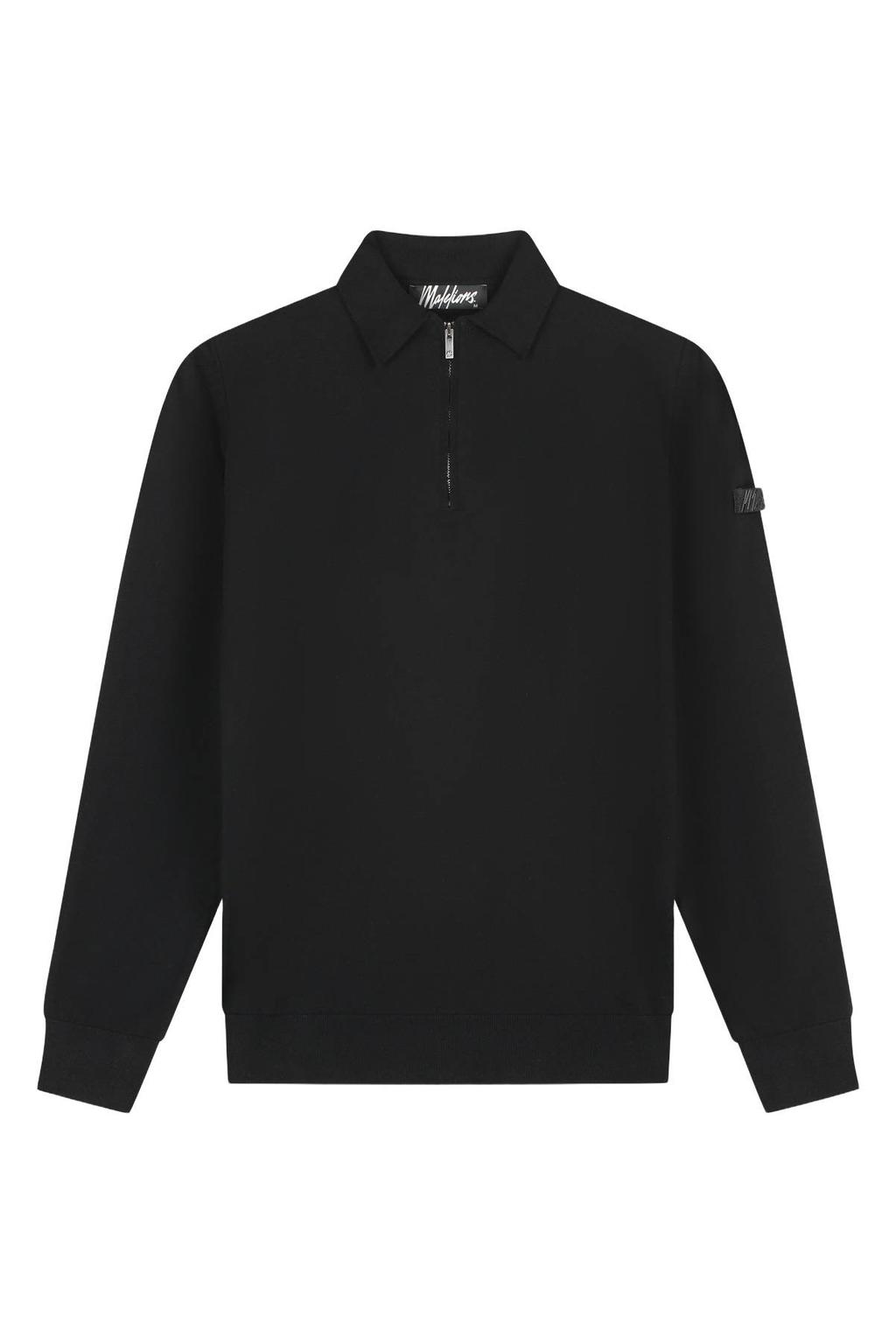 Zwarte heren Malelions slim polo van viscose met effen, korte mouwen en halve rits