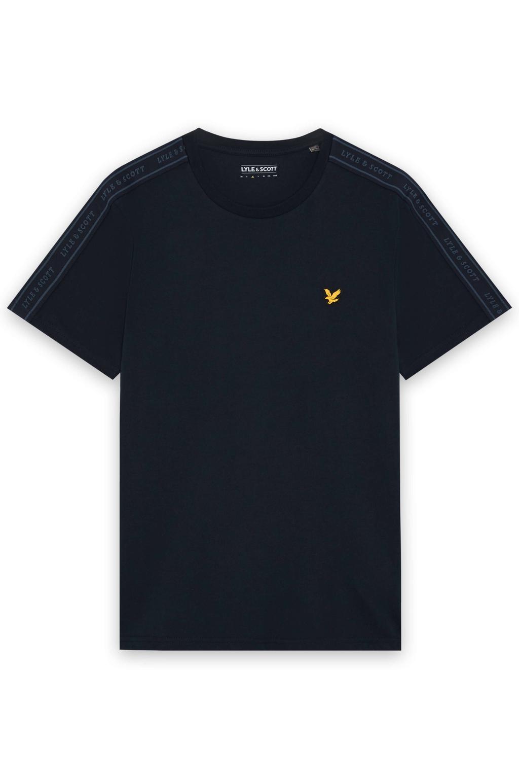 Donkerblauwe heren Lyle & Scott T-shirt van polyester met effen, korte mouwen en ronde hals