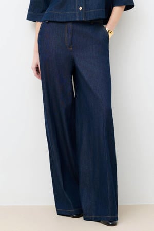 high waist wide leg jeans dark blue denim