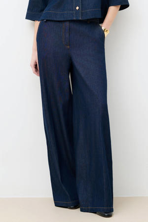 high waist wide leg jeans dark blue denim