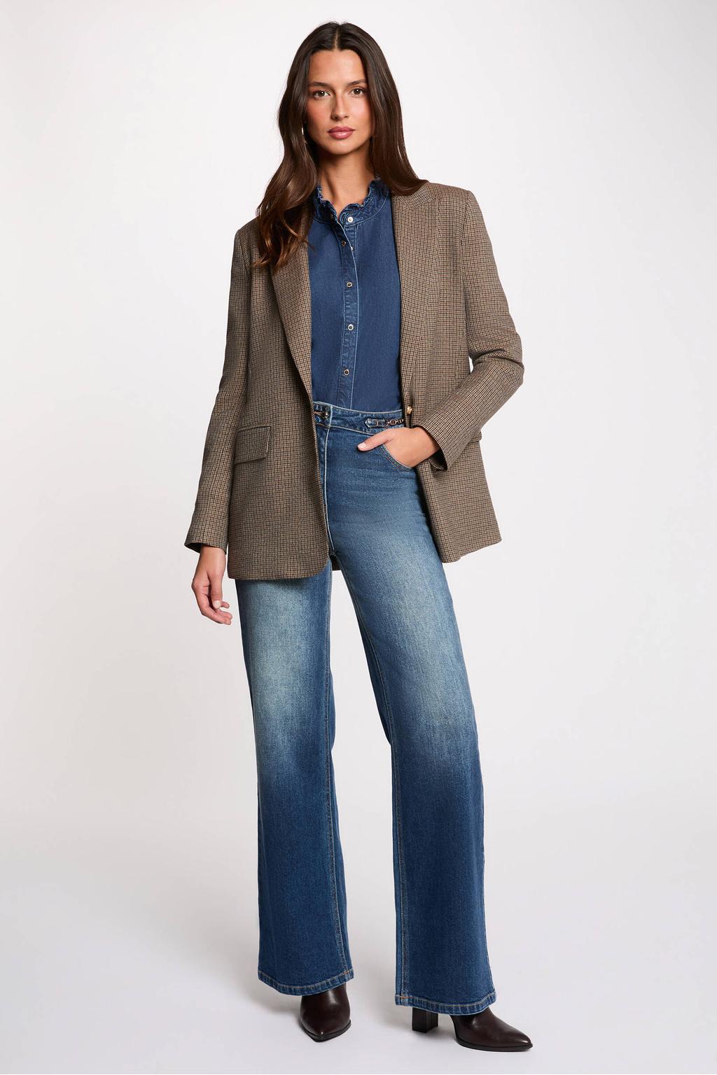 Medium blue denim dames Morgan wide leg jeans van denim met rits- en knoopsluiting en effen