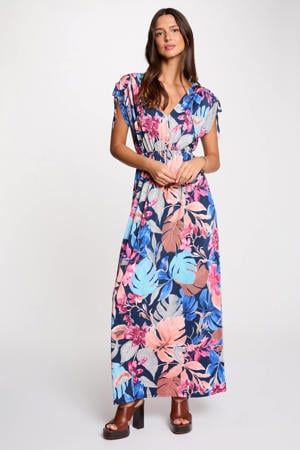 gebloemde maxi jurk donkerblauw