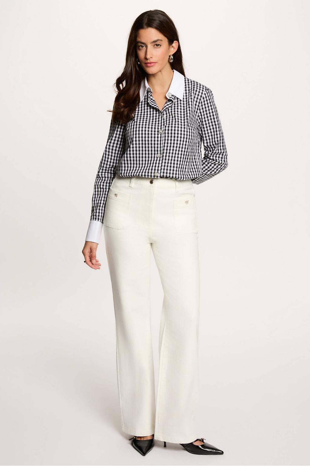 Witte dames Morgan wide leg jeans van denim met rits- en knoopsluiting en effen
