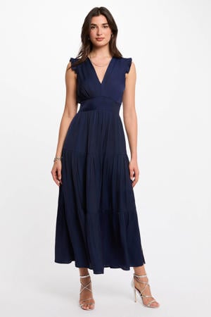 satijnen maxi jurk donkerblauw