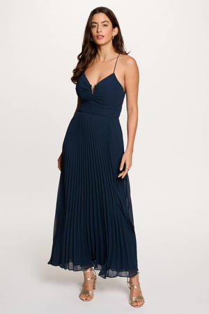WE Fashion maxi jurk met all over print en volant met open rug zwart/wit