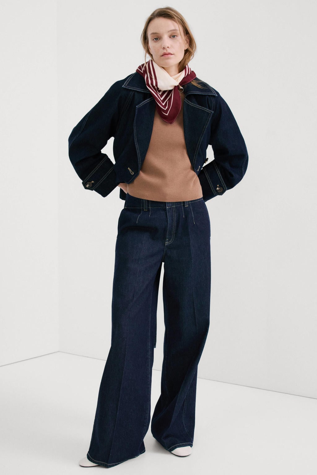 Dark blue denim dames Mango wide leg jeans dark blue van denim met rits, haak- en knoopsluiting en effen