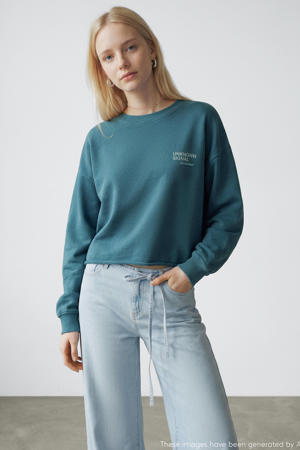 sweater met backprint petrol