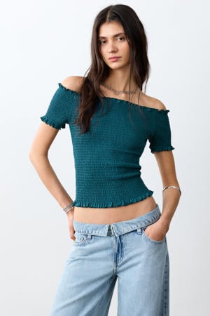 off shoulder top donkergroen