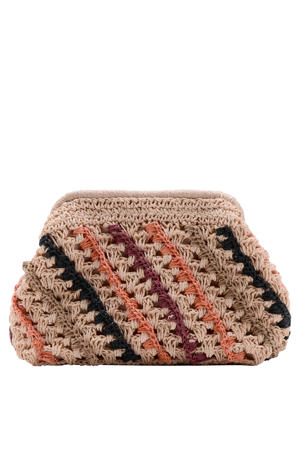 gevlochten clutch lichtbruin/oranje/zwart