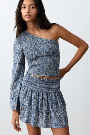 one shoulder top donkerblauw