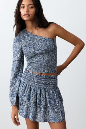 one shoulder top donkerblauw