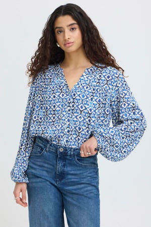 gebloemde blouse blauw