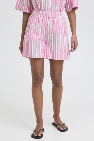 high waist gestreepte casual short roze