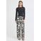 ICHI high waist casual broek met linnen zwart