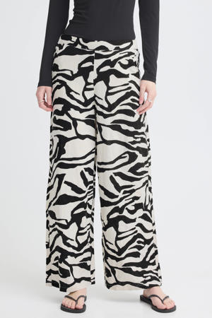 high waist casual broek met linnen zwart