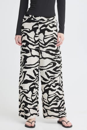 high waist casual broek met linnen zwart