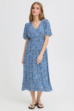 gebloemde midi jurk blauw