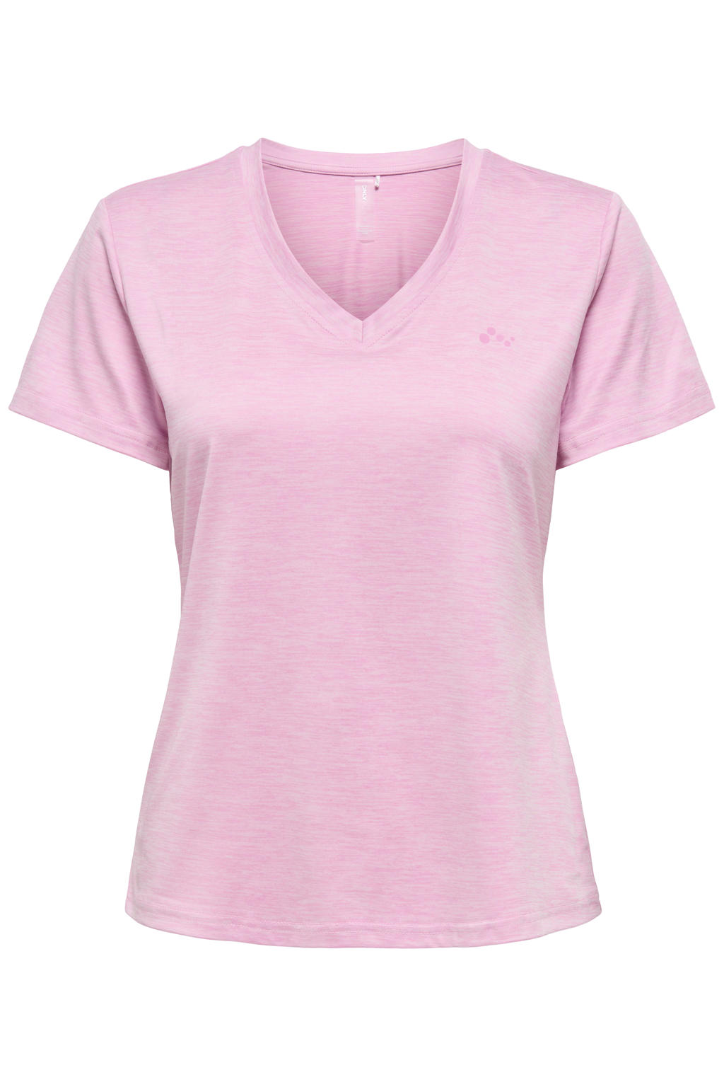 Lichtroze dames ONLY PLAY sportshirt van polyester met korte mouwen en V-hals