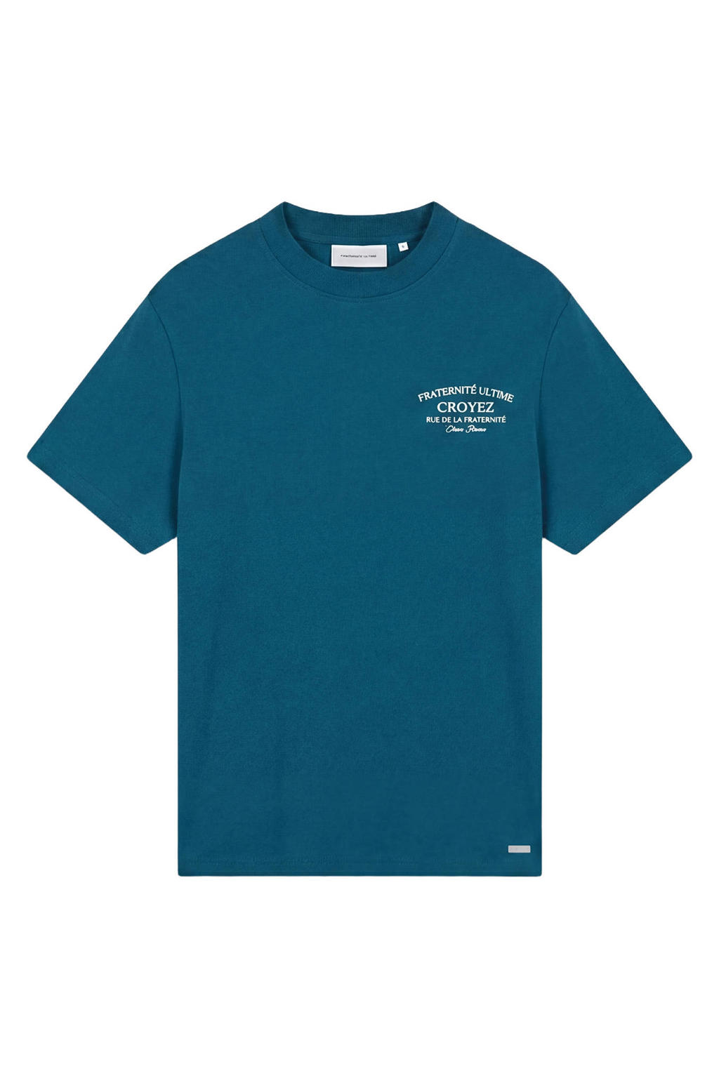 Blauwe heren Croyez regular T-shirt van katoen met backprint, korte mouwen en ronde hals