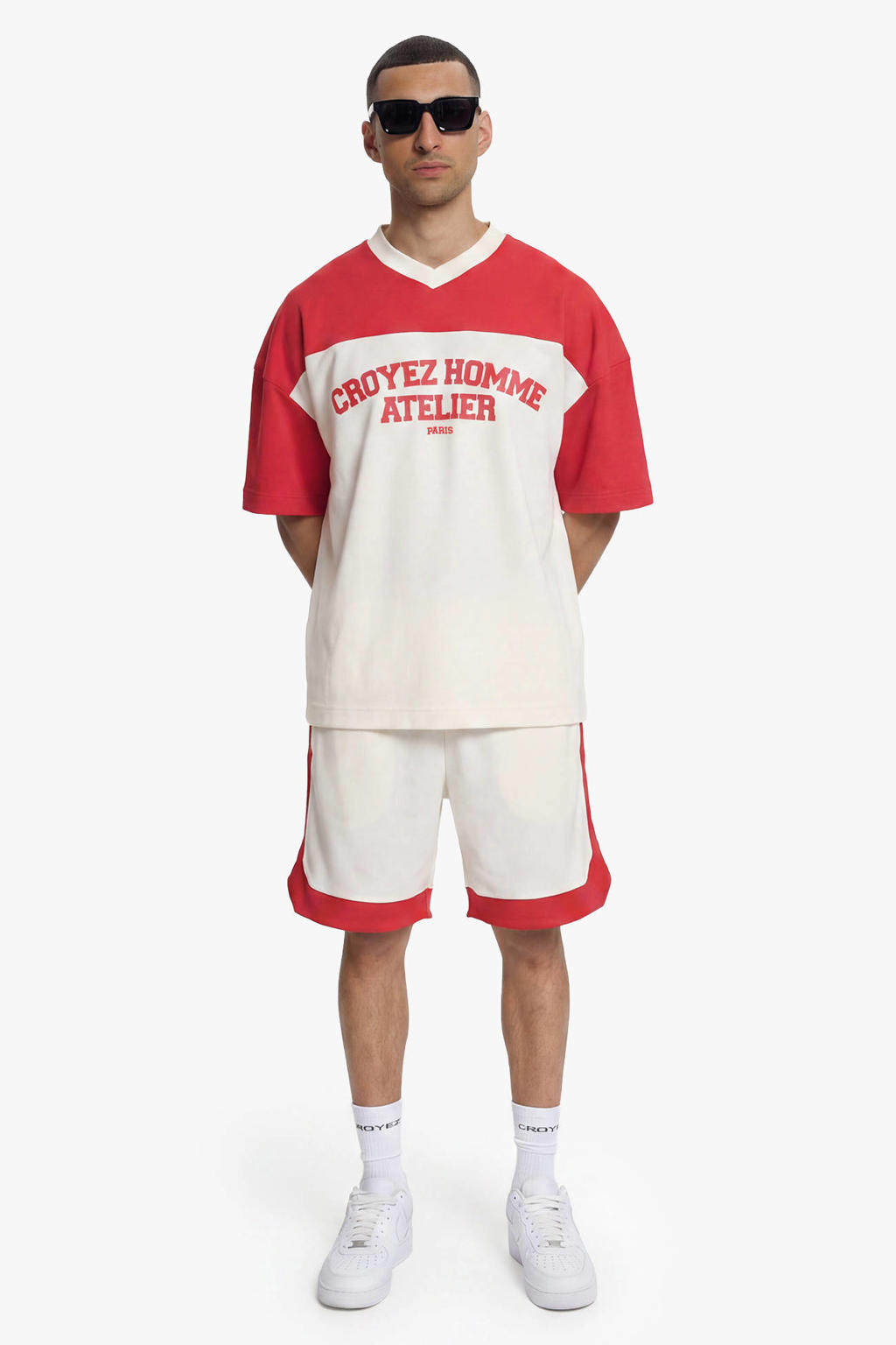 Ecru heren Croyez boxy T-shirt van polyester met backprint, korte mouwen en ronde hals