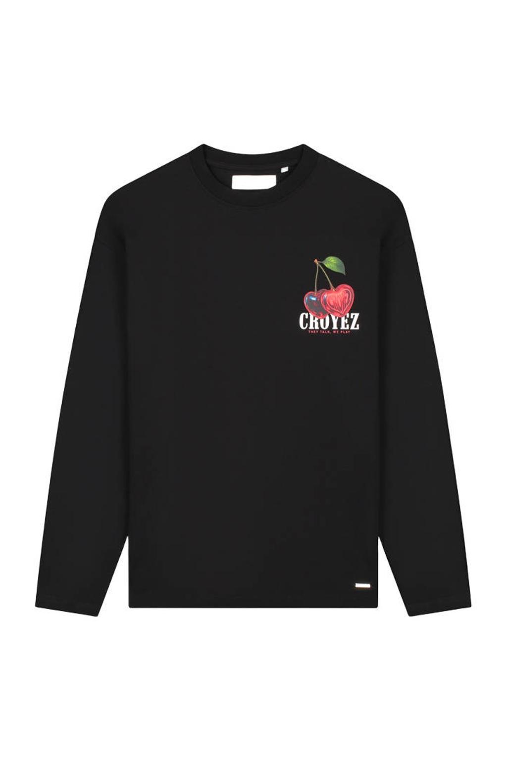 Zwarte heren Croyez longsleeve van katoen met backprint, lange mouwen en ronde hals