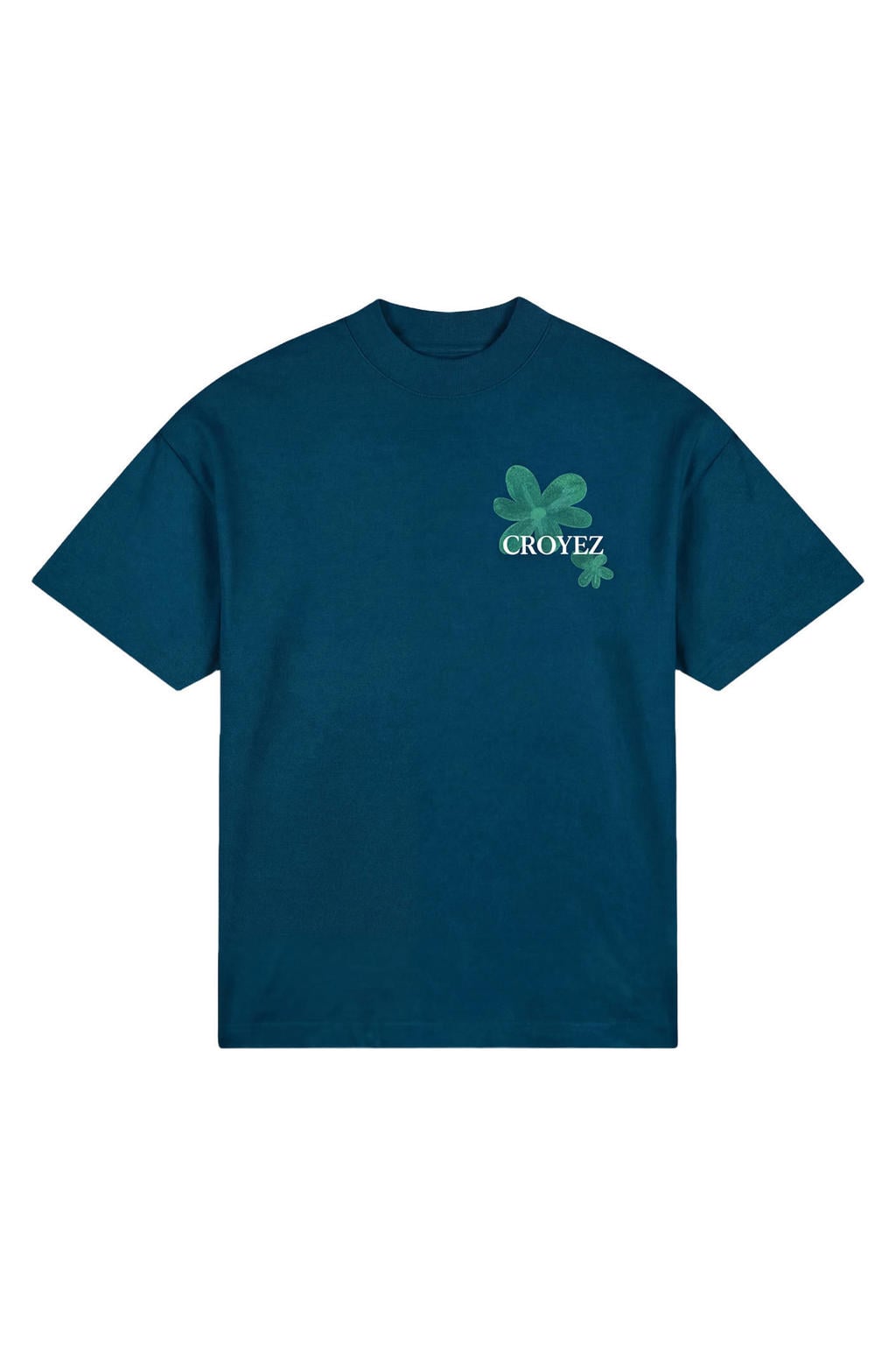 Donkerblauwe heren Croyez oversized T-shirt van katoen met backprint, korte mouwen en ronde hals