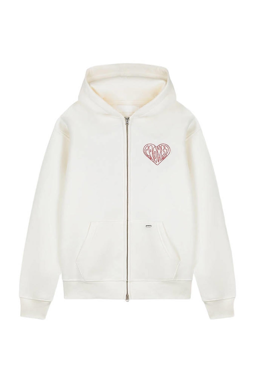 Ecru heren Croyez sweatvest met backprint, lange mouwen, capuchon, ritssluiting en borduursels