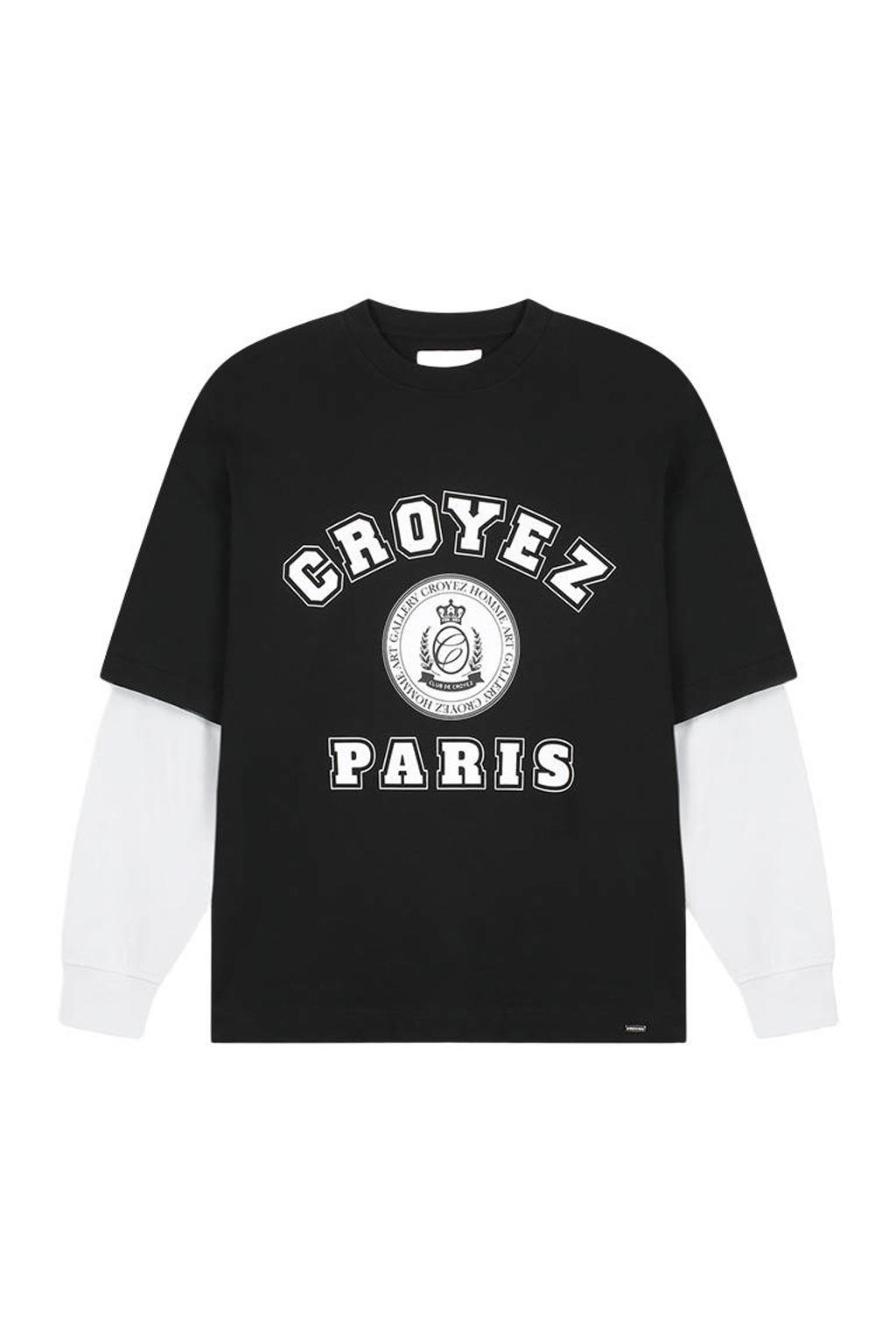 Zwarte heren Croyez longsleeve van katoen met lange mouwen en ronde hals