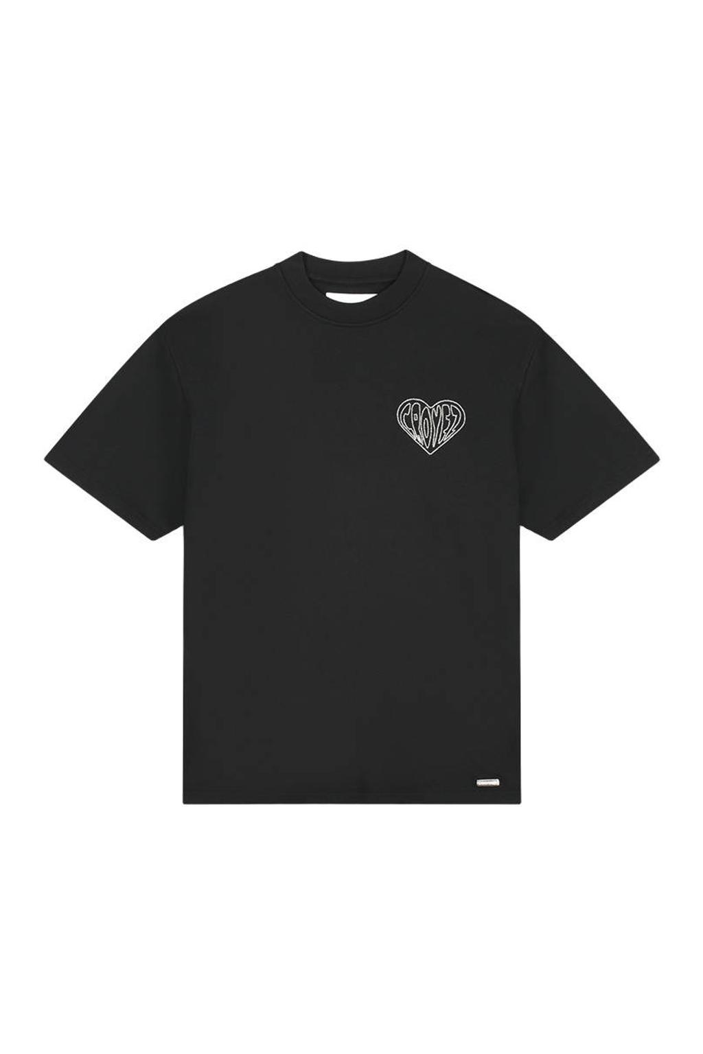 Zwarte heren Croyez regular T-shirt van katoen met backprint, korte mouwen en ronde hals