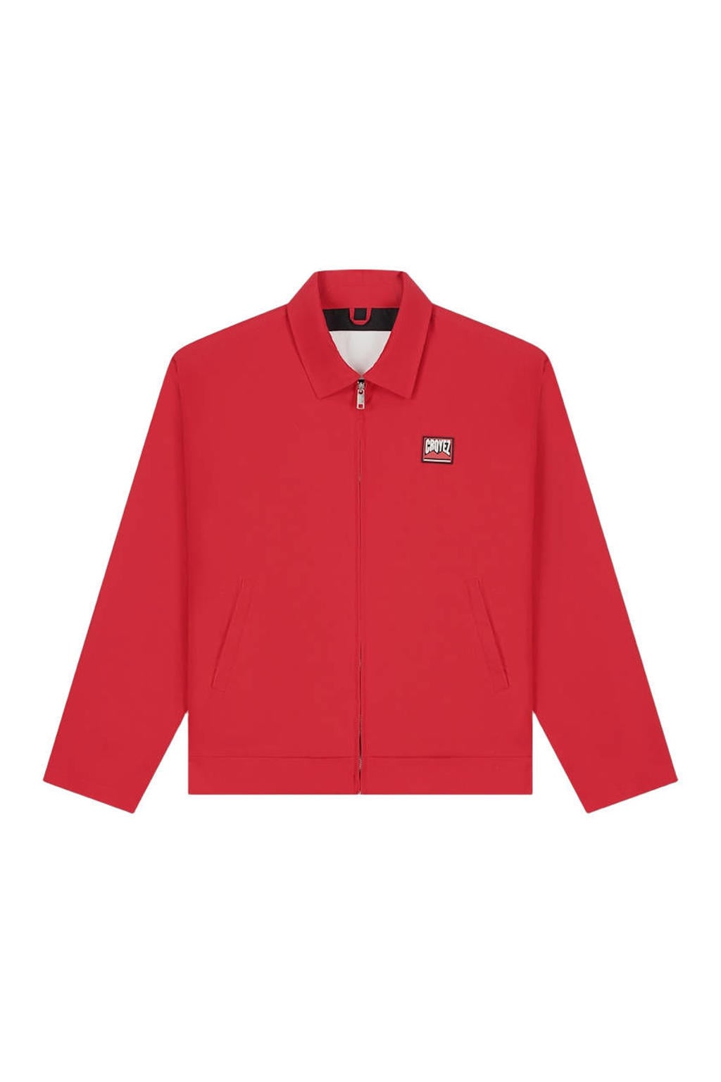 Rode heren Croyez tussenjas van polyester met effen, korte mouwen, klassieke kraag en ritssluiting