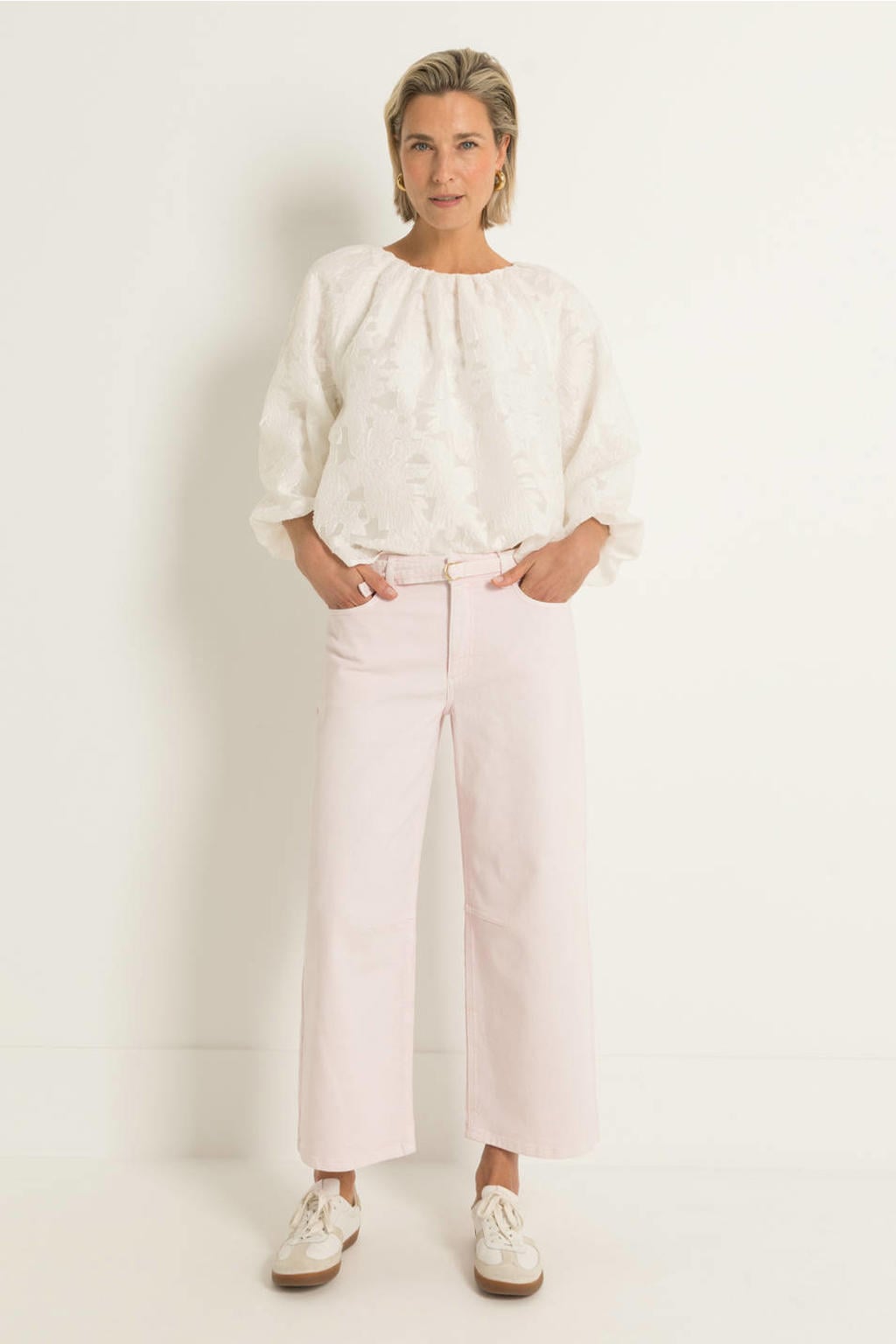 Lilakleurige dames CLAUDIA BY CLAUDIA STRÄTER high waist wide leg jeans van denim met rits- en knoopsluiting en effen
