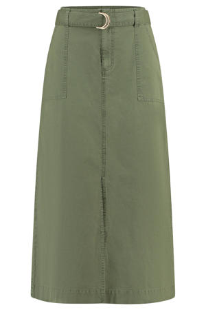 denim midi rok donkergroen