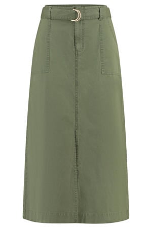 denim midi rok donkergroen