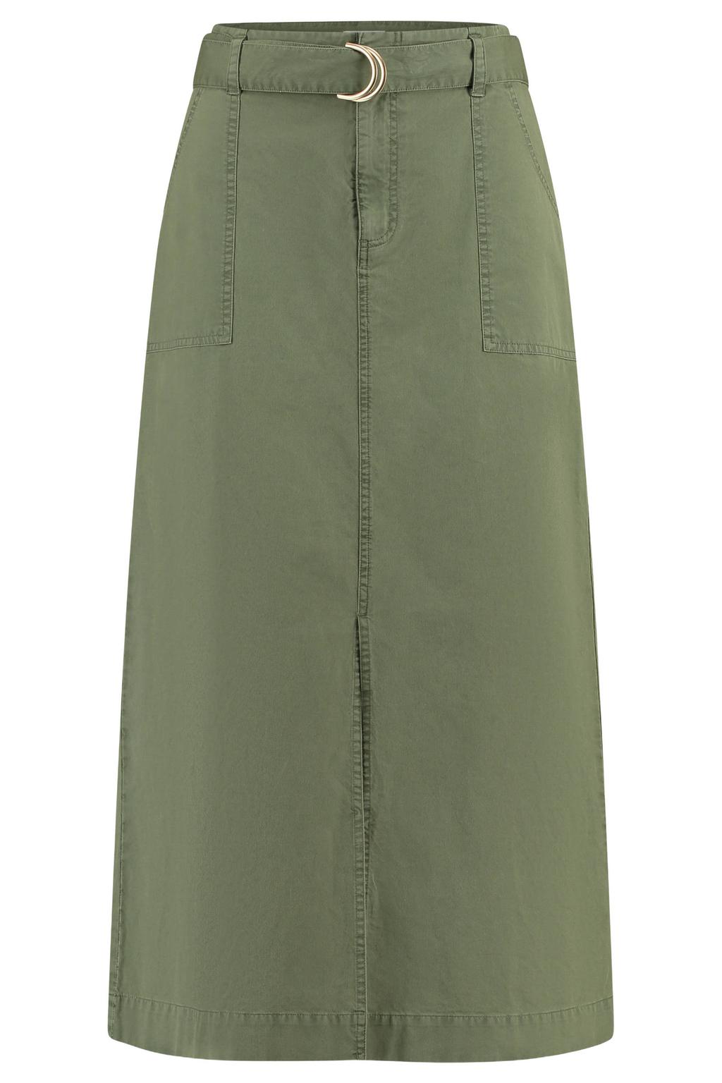 Donkergroene dames CLAUDIA BY CLAUDIA STRÄTER midi rok gemaakt van denim en met rits- en knoopsluiting