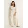 CLAUDIA BY CLAUDIA STRÄTER travelstof wide leg high waist casual broek ecru fijn gebreid