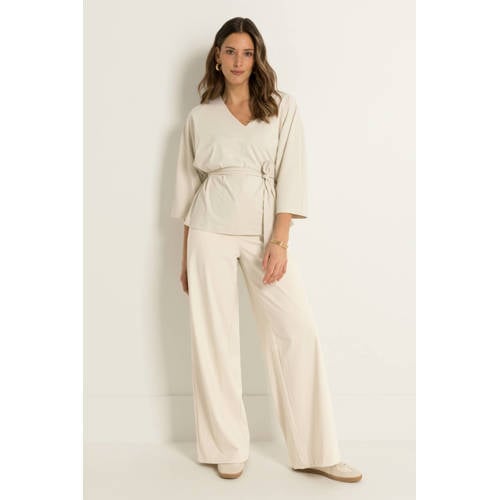 CLAUDIA BY CLAUDIA STRÄTER travelstof wide leg high waist casual broek ecru fijn gebreid afbeelding