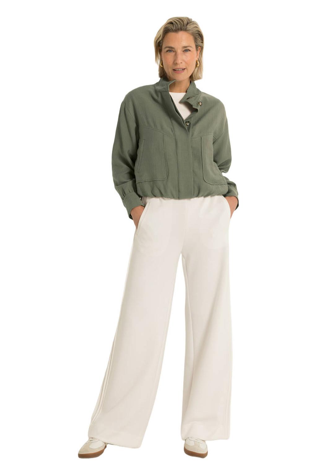 Groene dames CLAUDIA BY CLAUDIA STRÄTER jack van viscose met effen, lange mouwen, opstaande kraag, knoopsluiting en elastische boord