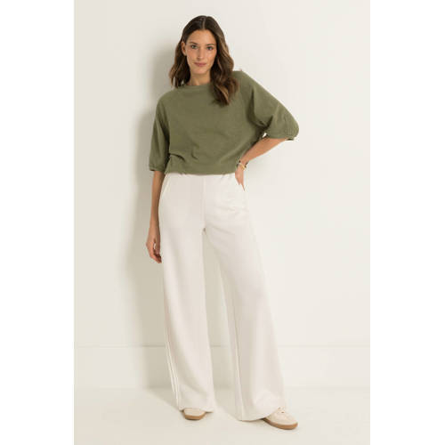 CLAUDIA BY CLAUDIA STRÄTER wide leg high waist casual broek crème gebreid afbeelding